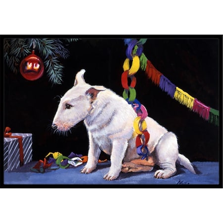 Bull Terrier Under The Christmas Tree Indoor Or Outdoor Mat, 18 X 27